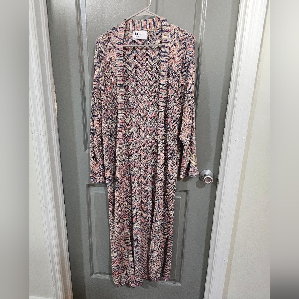 Multicolor Chevron Pattern Long Cardigan